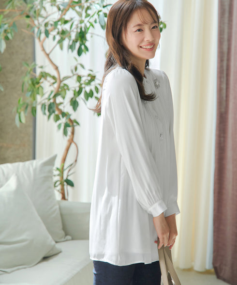 【新色追加・スマート裏起毛】ピンタックシャツチュニック