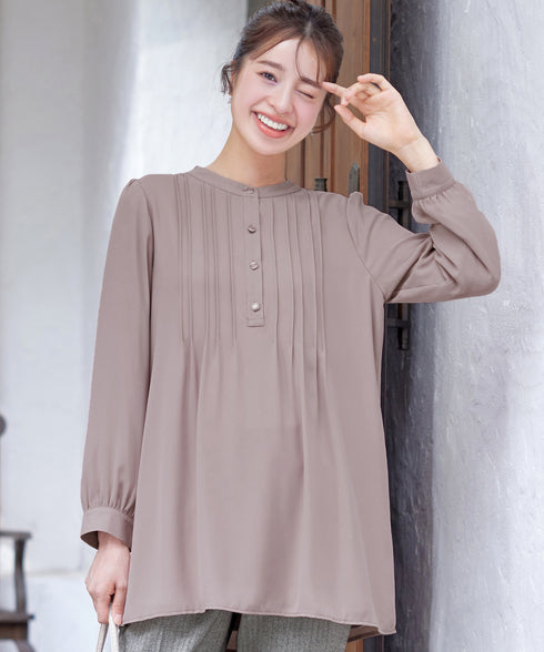 【新色追加・スマート裏起毛】ピンタックシャツチュニック