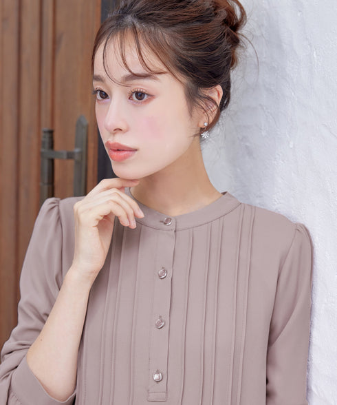 【新色追加・スマート裏起毛】ピンタックシャツチュニック