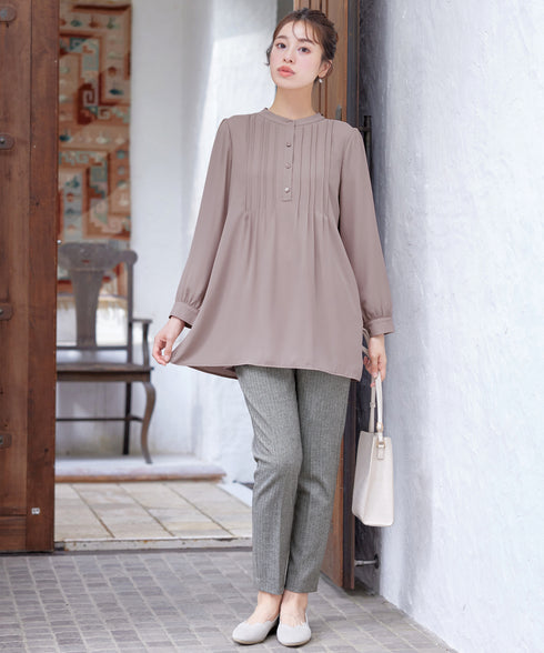 【新色追加・スマート裏起毛】ピンタックシャツチュニック