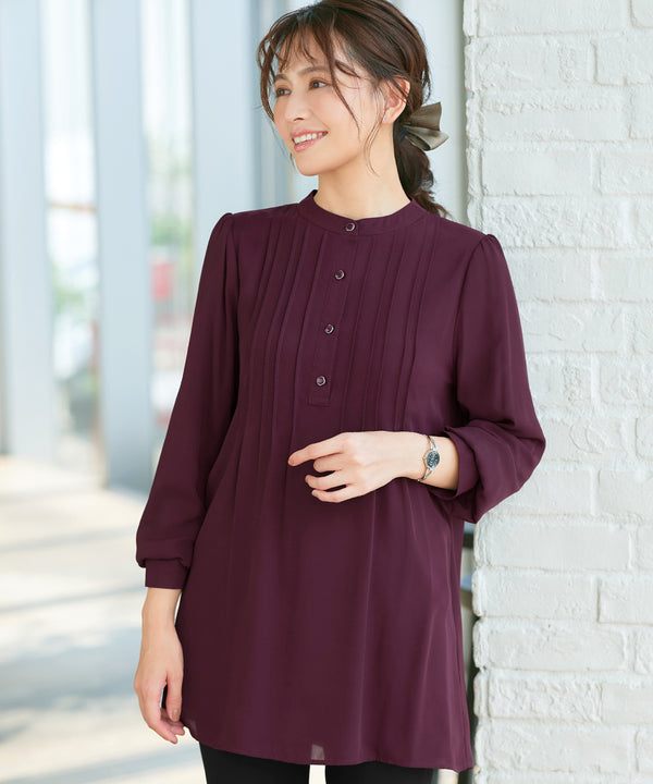 【新色追加・スマート裏起毛】ピンタックシャツチュニック