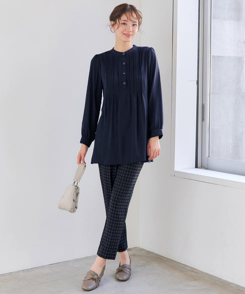 【新色追加・スマート裏起毛】ピンタックシャツチュニック