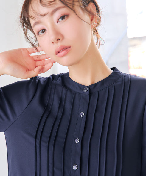 【新色追加・スマート裏起毛】ピンタックシャツチュニック