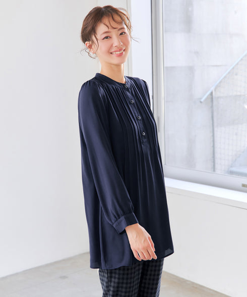 【新色追加・スマート裏起毛】ピンタックシャツチュニック