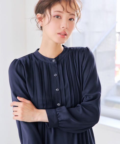【新色追加・スマート裏起毛】ピンタックシャツチュニック
