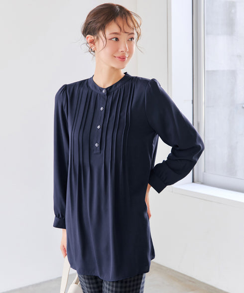 【新色追加・スマート裏起毛】ピンタックシャツチュニック