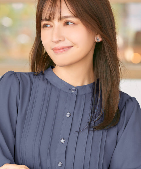 【新色追加・スマート裏起毛】ピンタックシャツチュニック