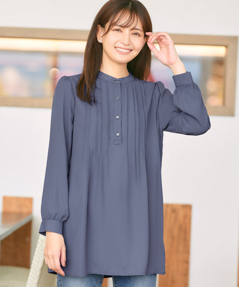 【新色追加・スマート裏起毛】ピンタックシャツチュニック