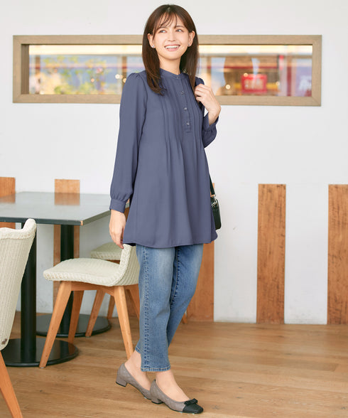 【新色追加・スマート裏起毛】ピンタックシャツチュニック
