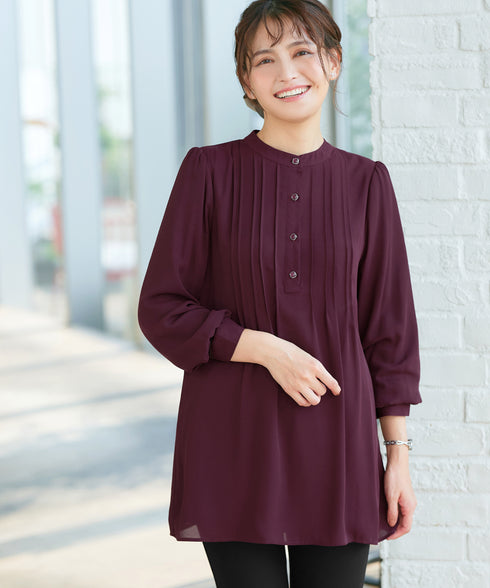 【新色追加・スマート裏起毛】ピンタックシャツチュニック
