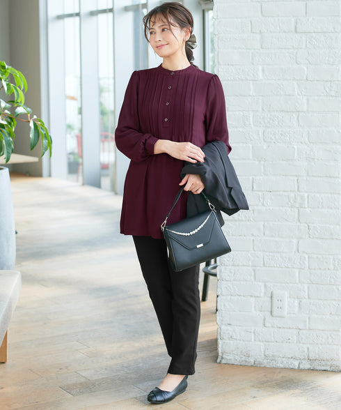 【新色追加・スマート裏起毛】ピンタックシャツチュニック