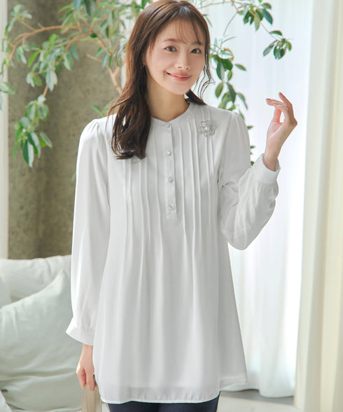 【新色追加・スマート裏起毛】ピンタックシャツチュニック