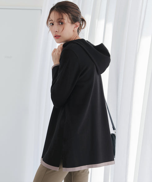 配色フーディーニットチュニック