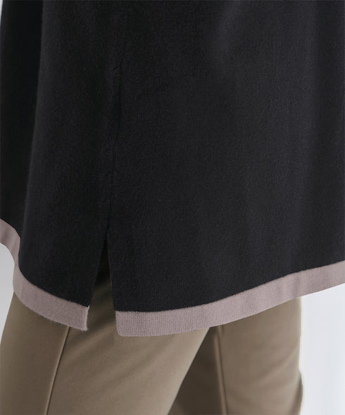 配色フーディーニットチュニック