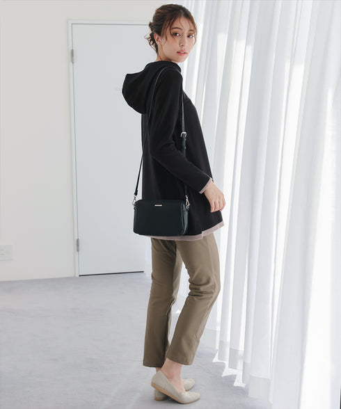 配色フーディーニットチュニック