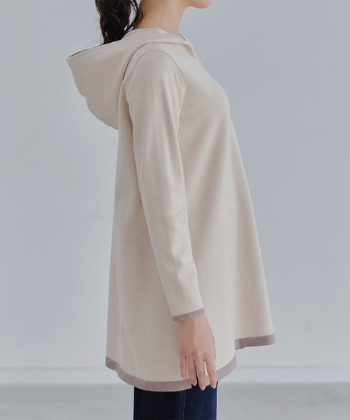 配色フーディーニットチュニック