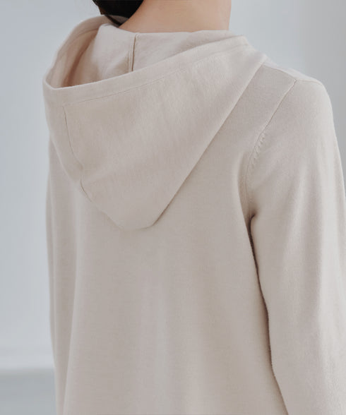 配色フーディーニットチュニック