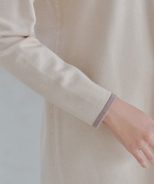 配色フーディーニットチュニック