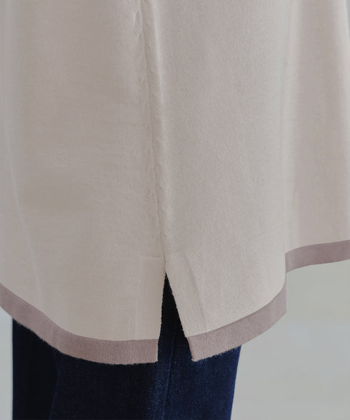 配色フーディーニットチュニック