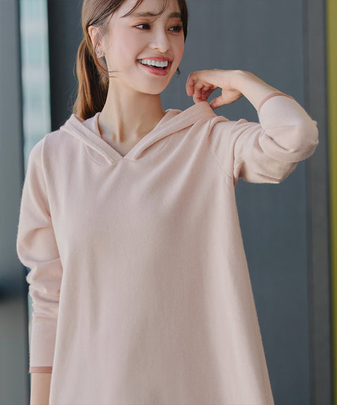 配色フーディーニットチュニック