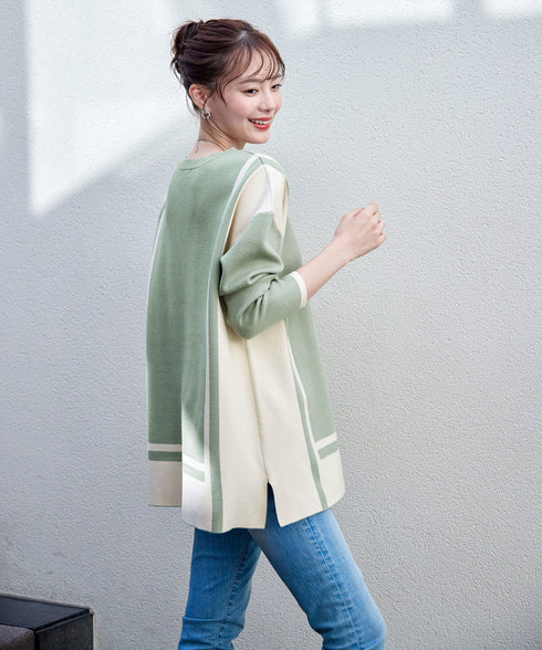 配色ニットチュニック