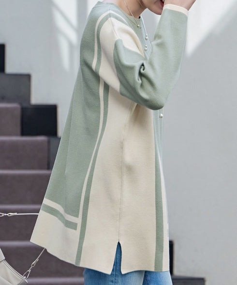 配色ニットチュニック