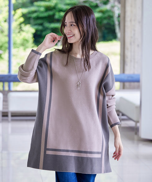 配色ニットチュニック
