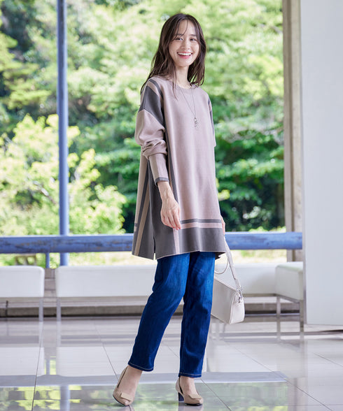 配色ニットチュニック