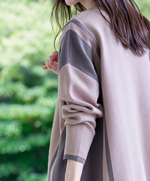 配色ニットチュニック