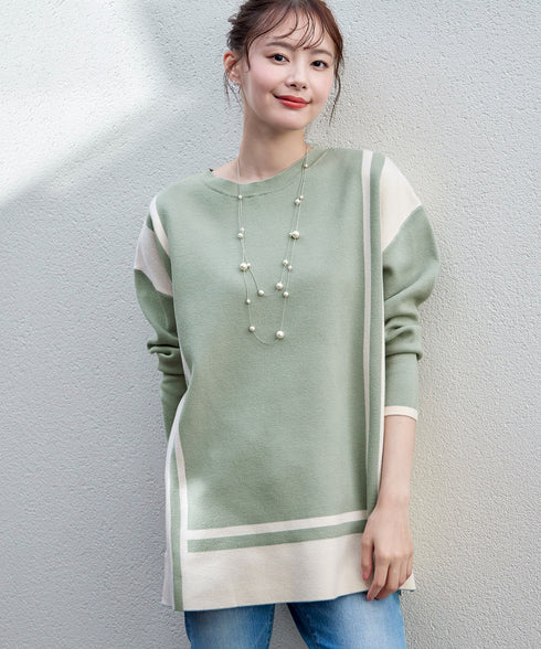 配色ニットチュニック