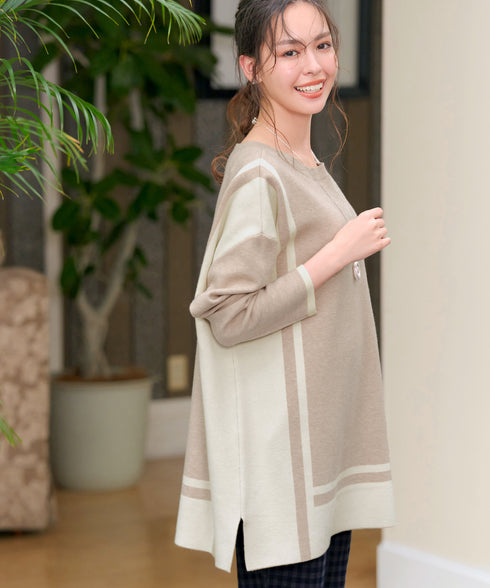 配色ニットチュニック