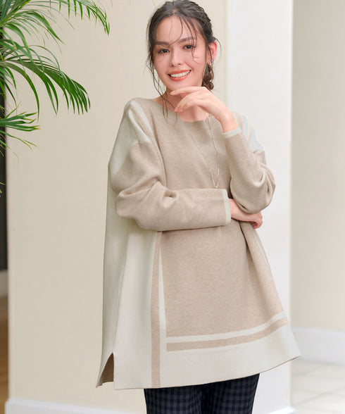 配色ニットチュニック