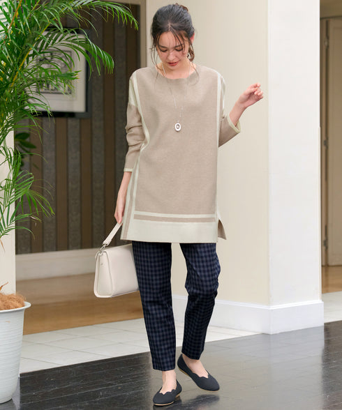 配色ニットチュニック