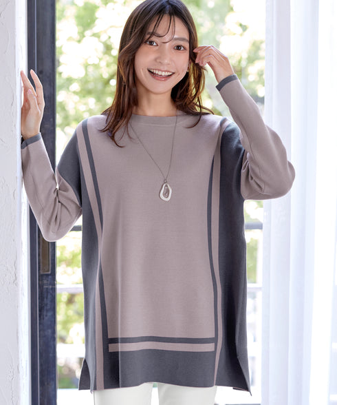 配色ニットチュニック