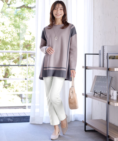配色ニットチュニック