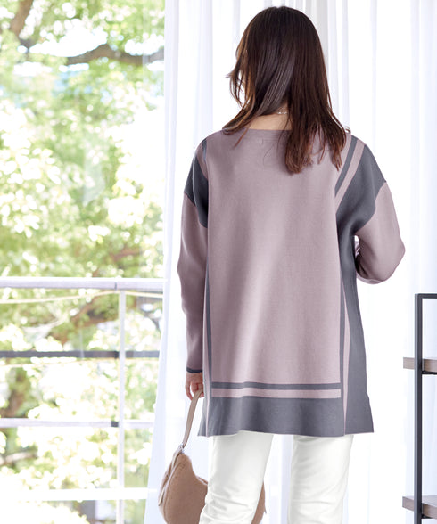 配色ニットチュニック
