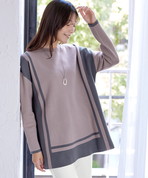 配色ニットチュニック