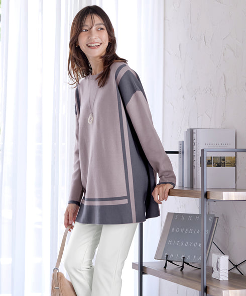配色ニットチュニック