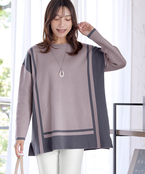 配色ニットチュニック