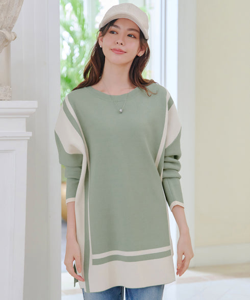 配色ニットチュニック