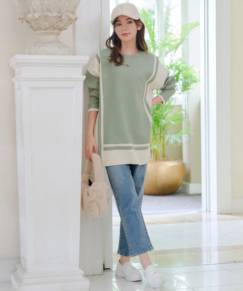 配色ニットチュニック