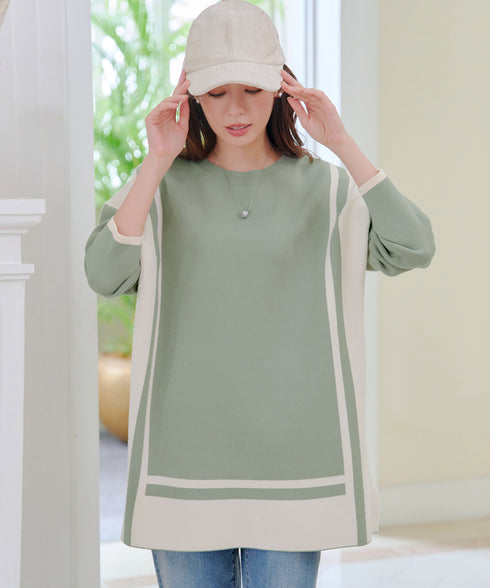 配色ニットチュニック