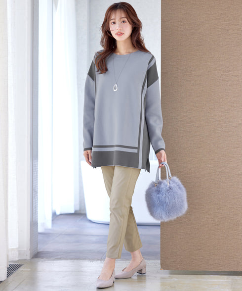 配色ニットチュニック