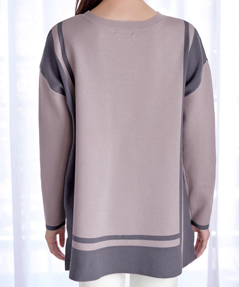 配色ニットチュニック