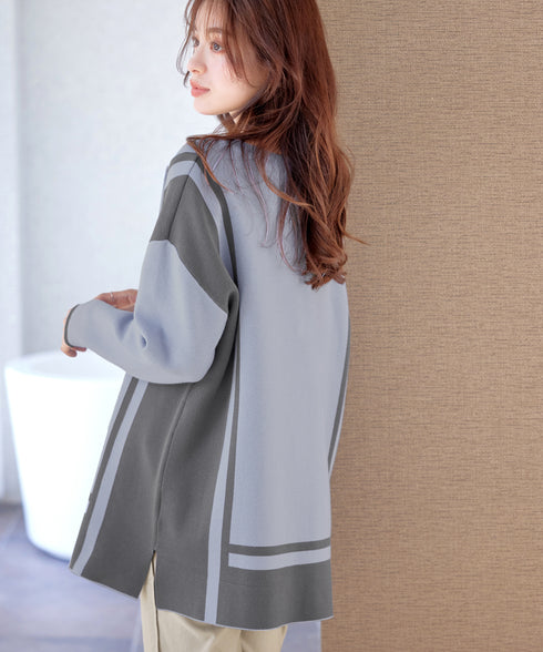 配色ニットチュニック