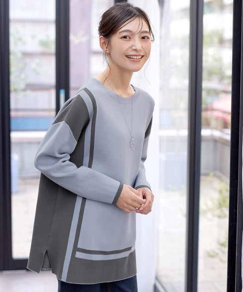 配色ニットチュニック