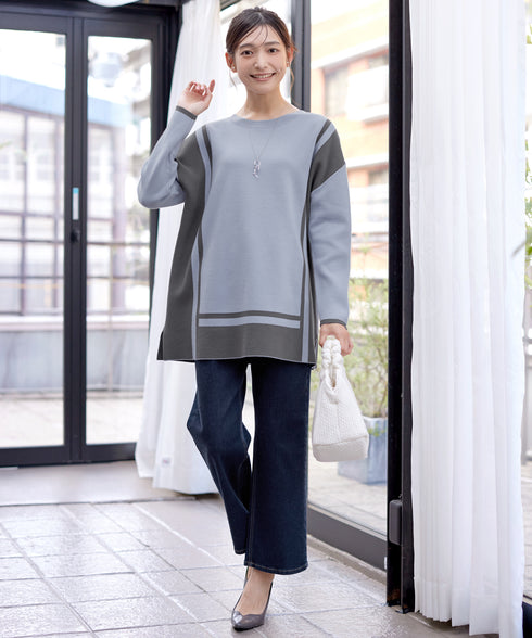 配色ニットチュニック
