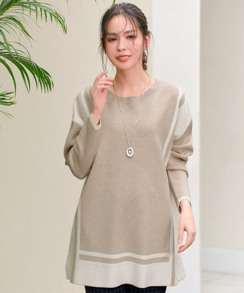 配色ニットチュニック