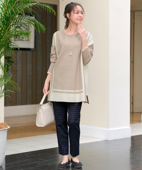 配色ニットチュニック