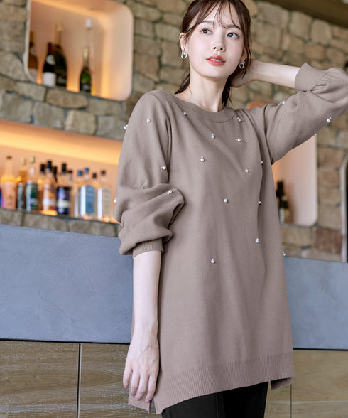 パール付きニットチュニック